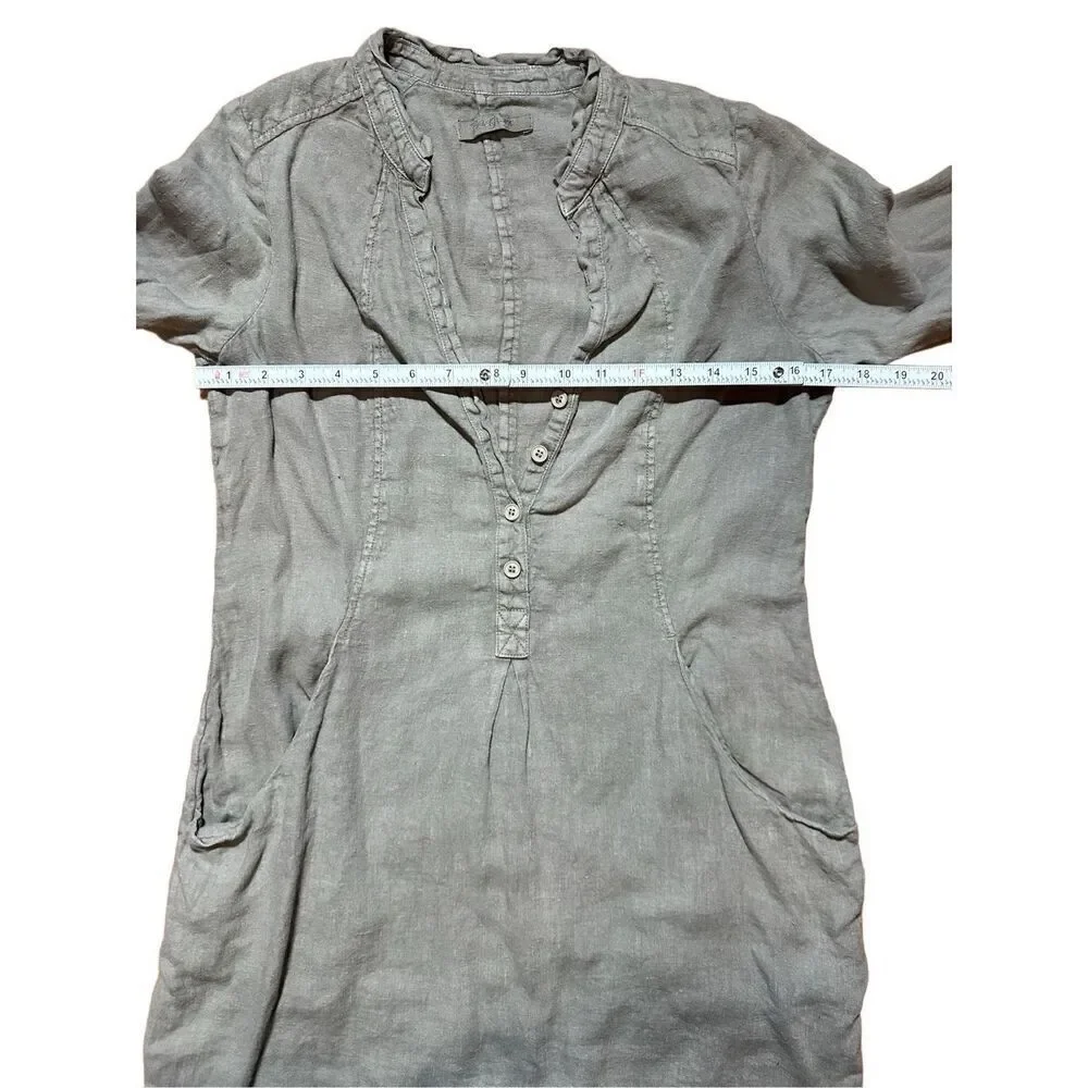 Backstage by OSKA Olive Green 100% linen‎ dress pockets cottage prairie sz S